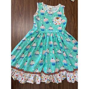 Wildflowers Girls Mint Green Cupcake Print Ruffle Dress Size 8 Sleeveless Pocket